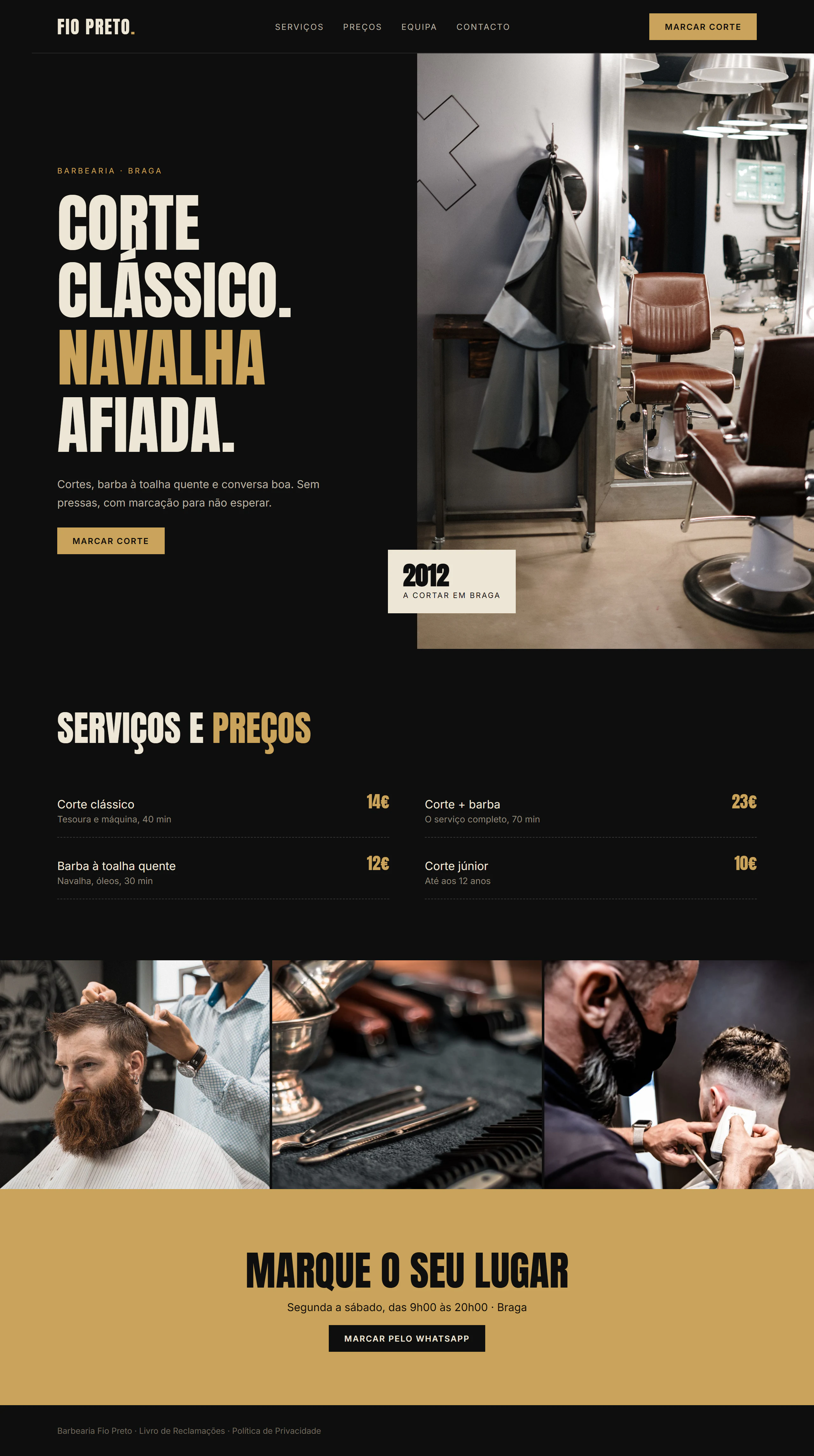 Exemplo de design: website da Barbearia Fio Preto