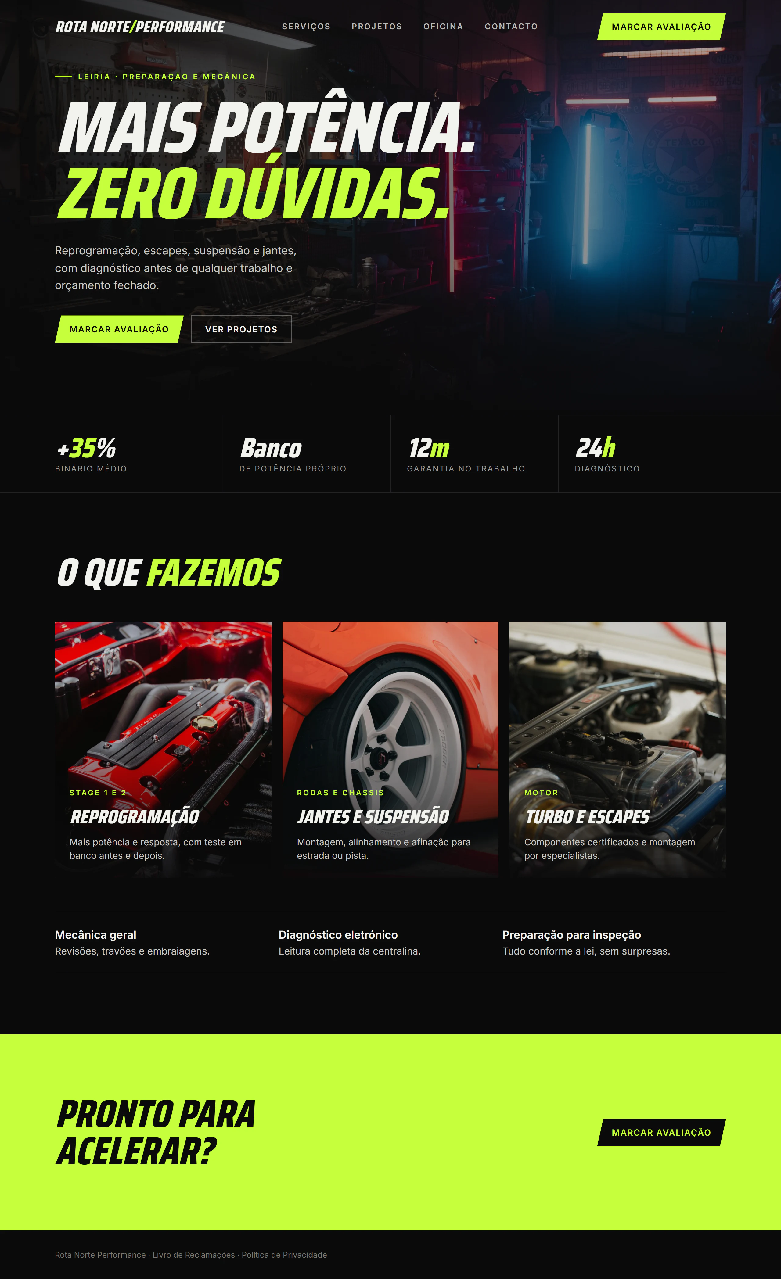 Exemplo de design: website da Rota Norte Performance