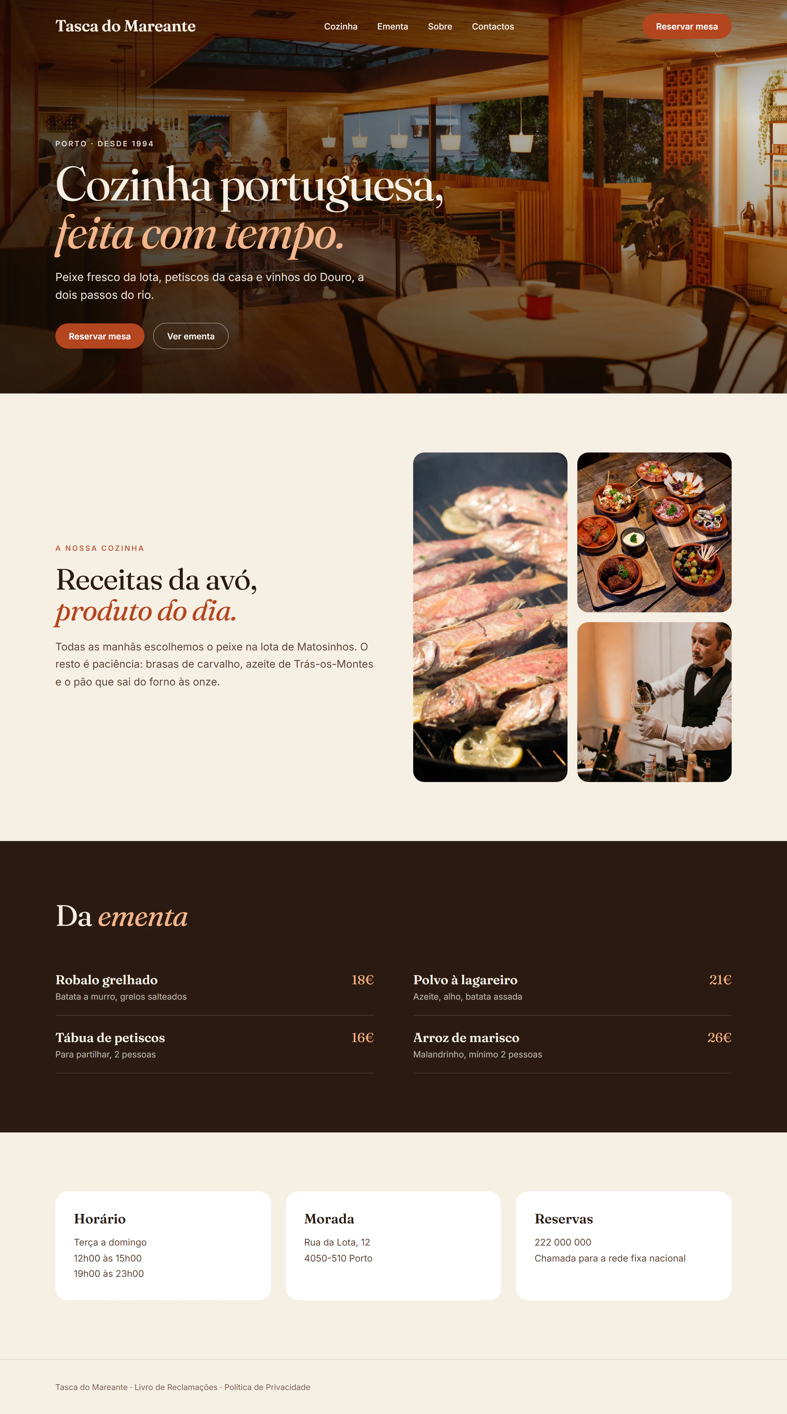 Exemplo de design: website da Tasca do Mareante